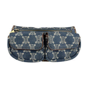 Celine Paris Macadam Waist Bag Denim Leather Blue Brown